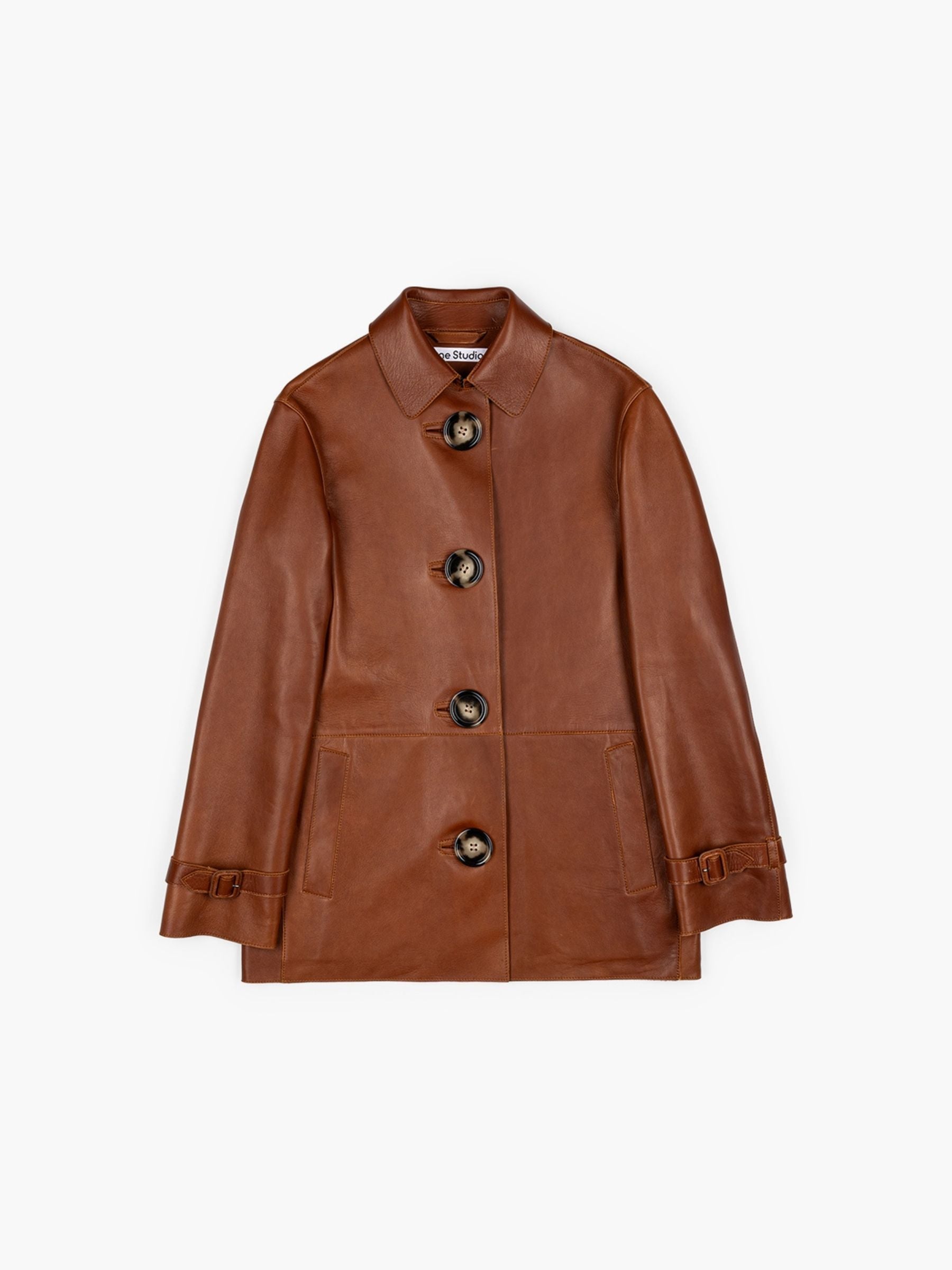 Acne Studios Big Buttons Leather Jacket Cognac Brown