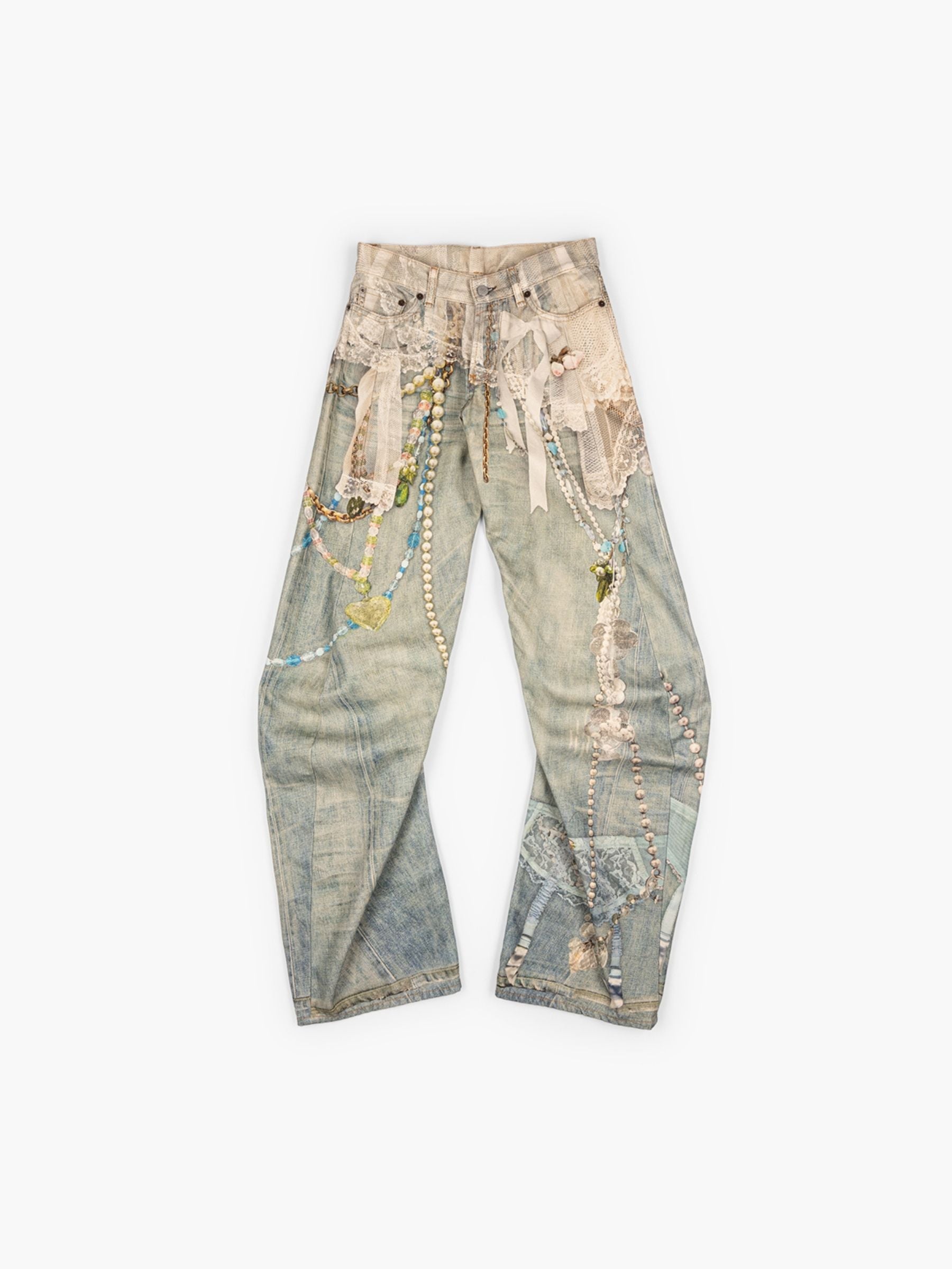 Acne Studios Jewellery Print Twisted Denim White Green