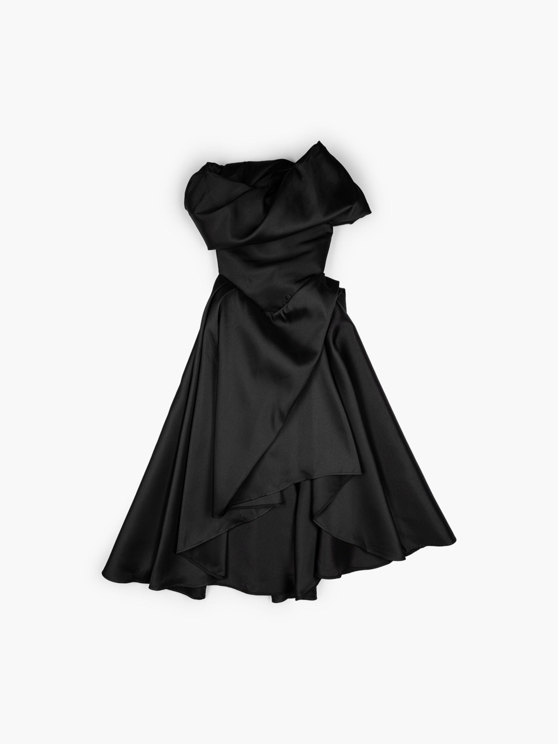 Marques Almeida Heavy Satin Draped Off Shoulder Midi Dress Black