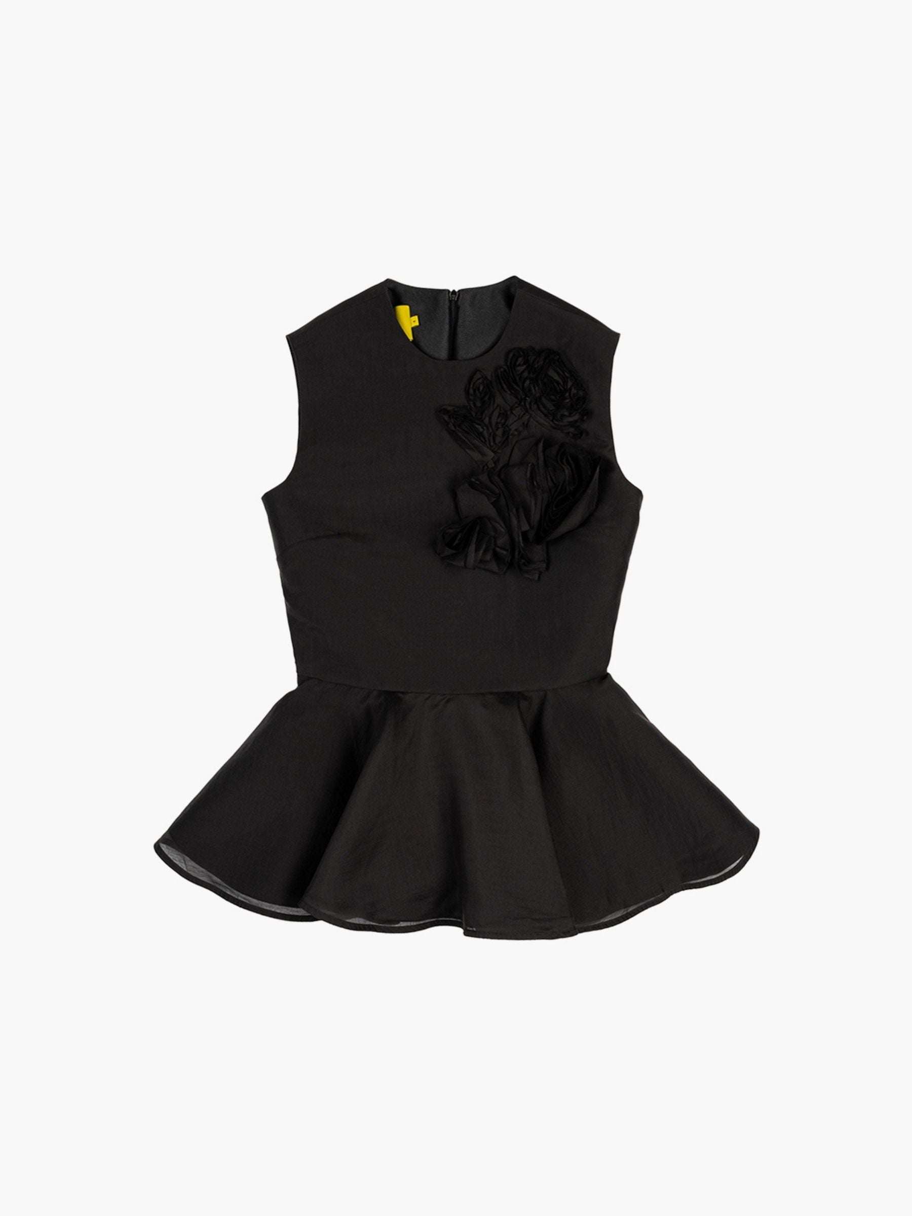 Marques Almeida Heavy Satin Flower Embellished Top Black