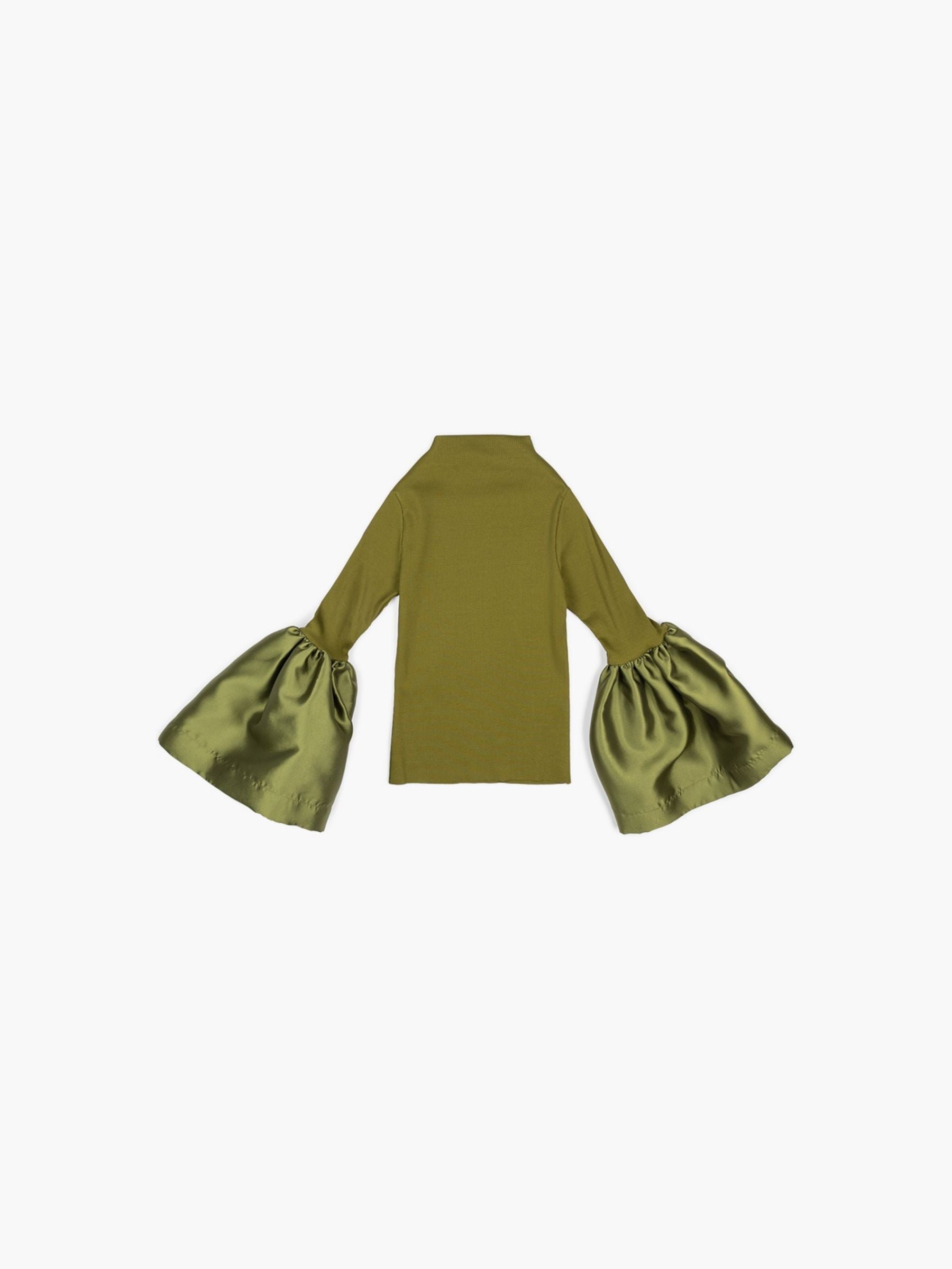 Marques Almeida Heavy Satin Rib Jersey Puff Sleeve Top Khaki