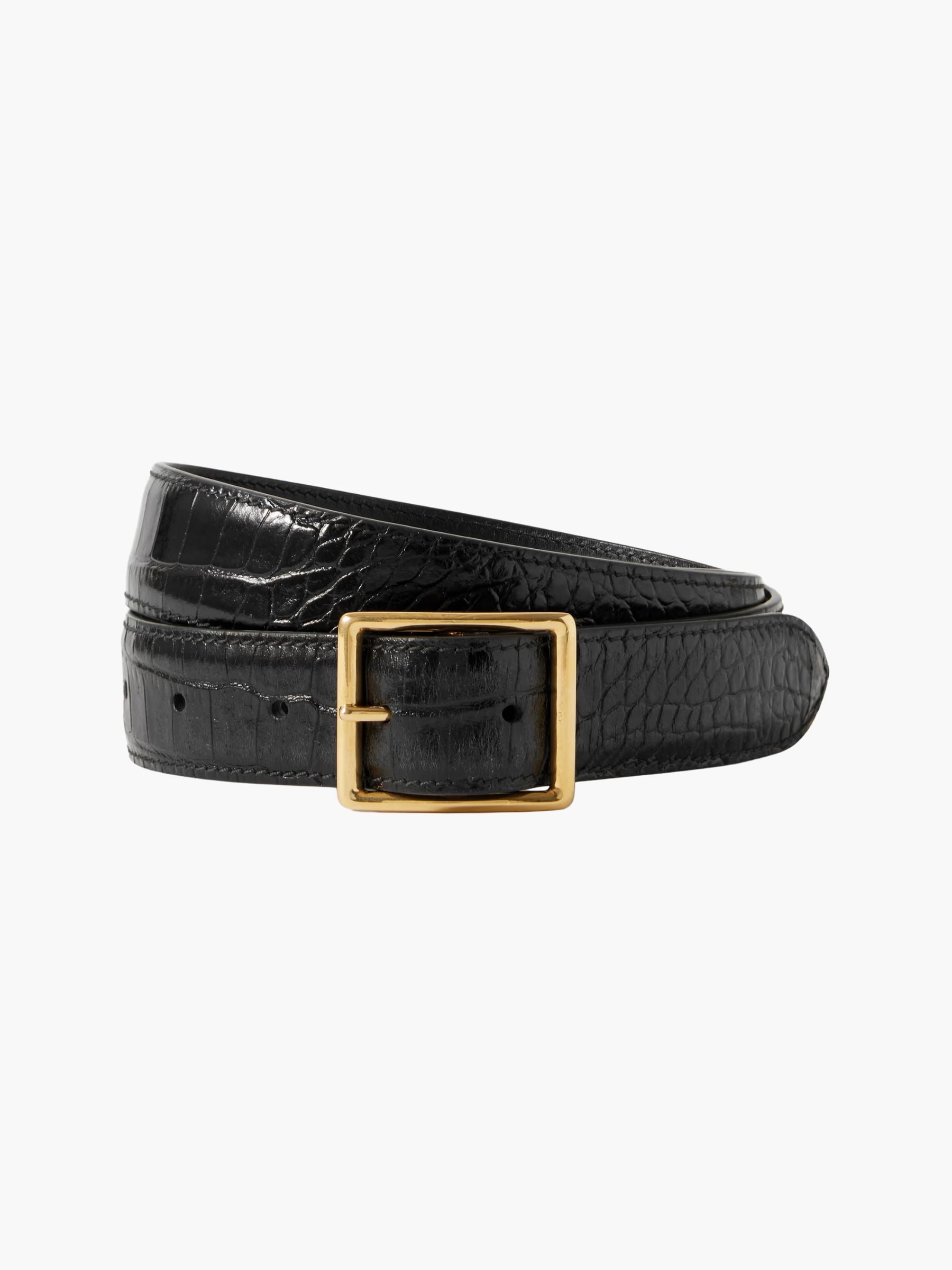 Nili Lotan Anais Belt Croco Black Antique Gold Buckle