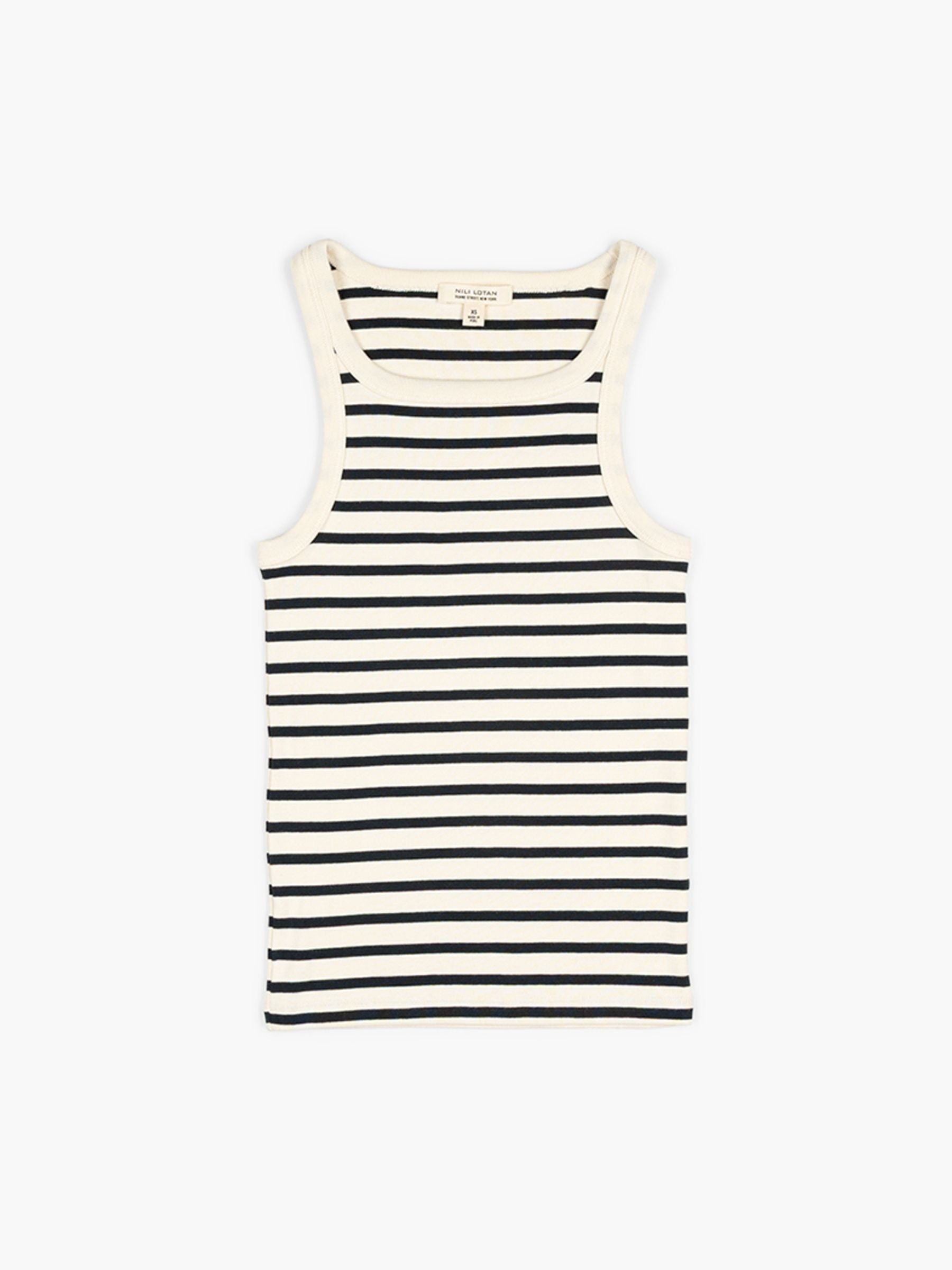 Nili Lotan Jennifer Rib Tank Ecru Black Stripe