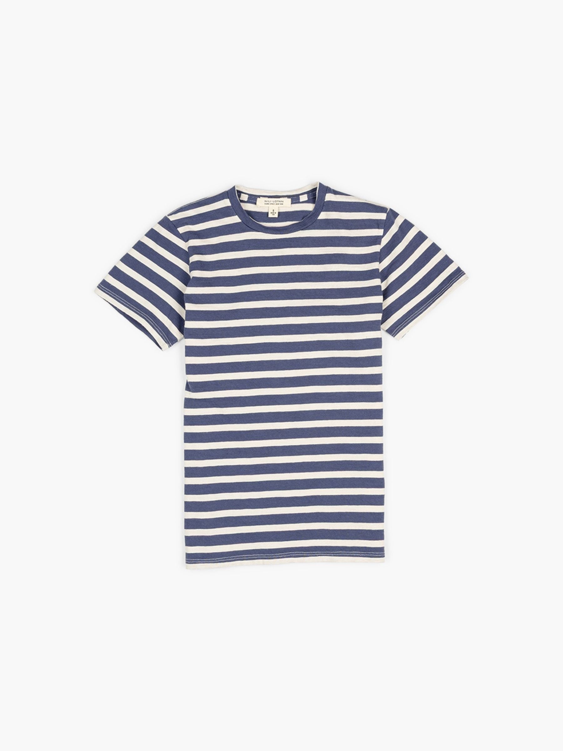 Nili Lotan Lana Crewneck Tee French Blue Off White Stripes