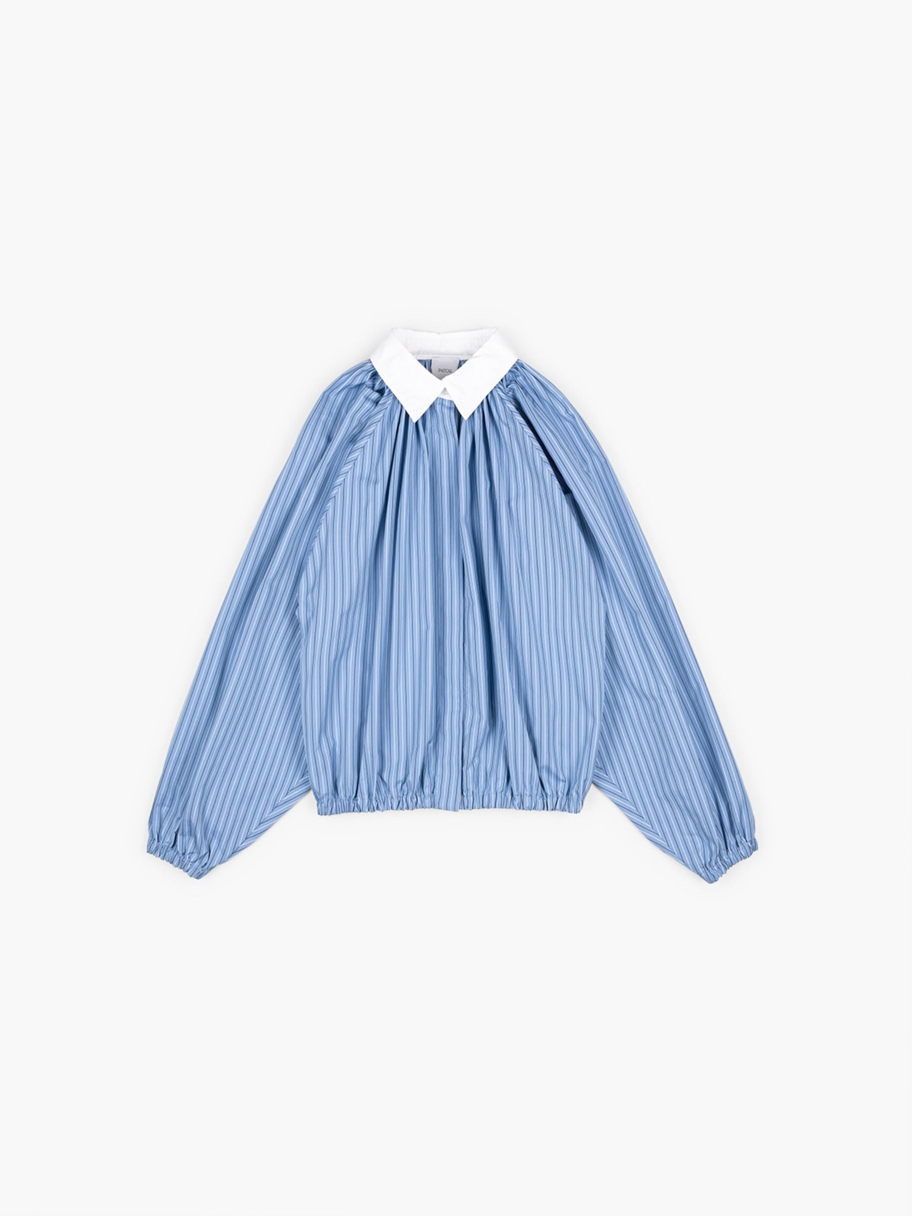Patou Volume Collar Blouse Ice Blue Stripes