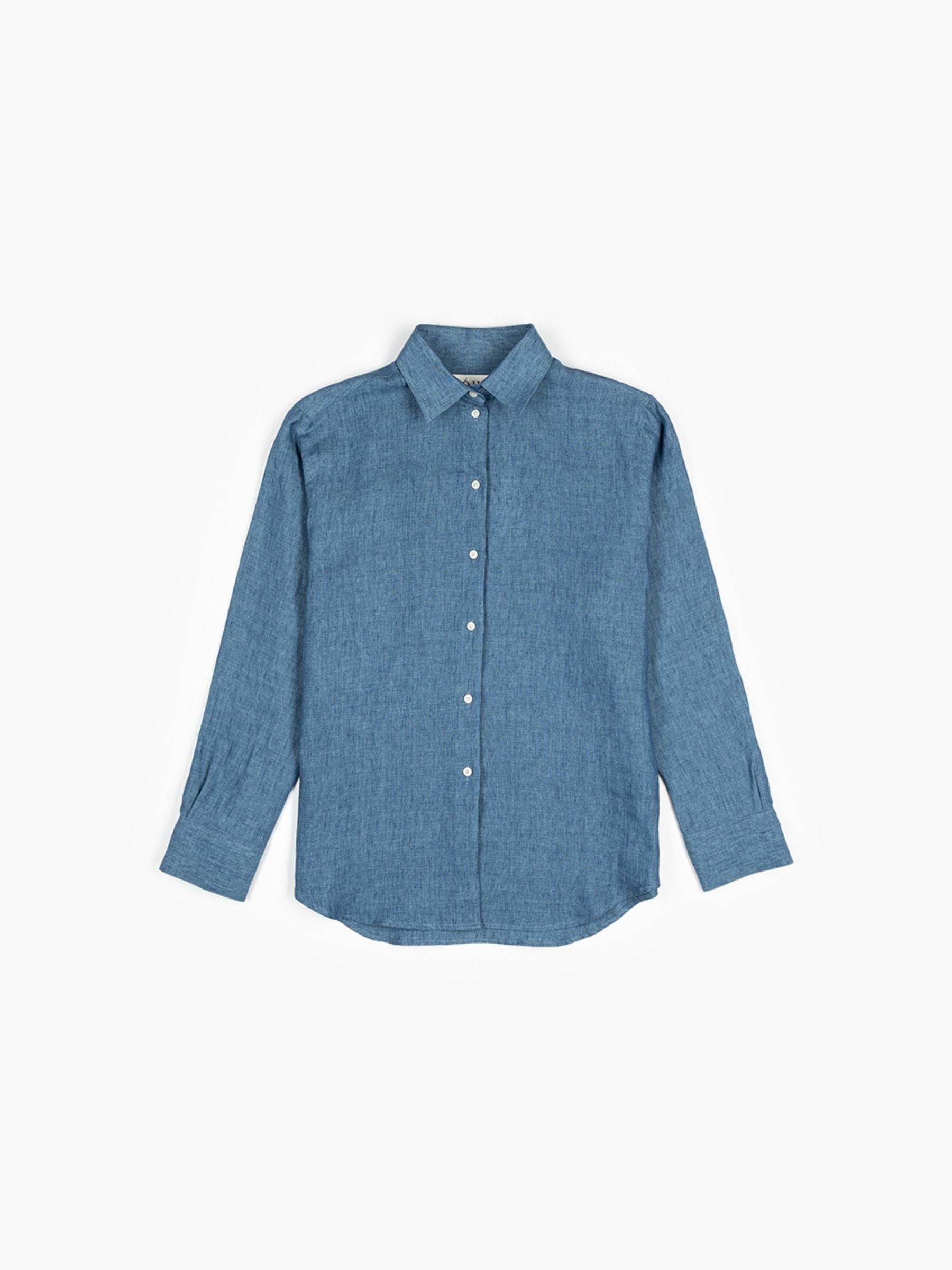 Rohe Slub Classic Chambray Linen Shirt Ocean Blue