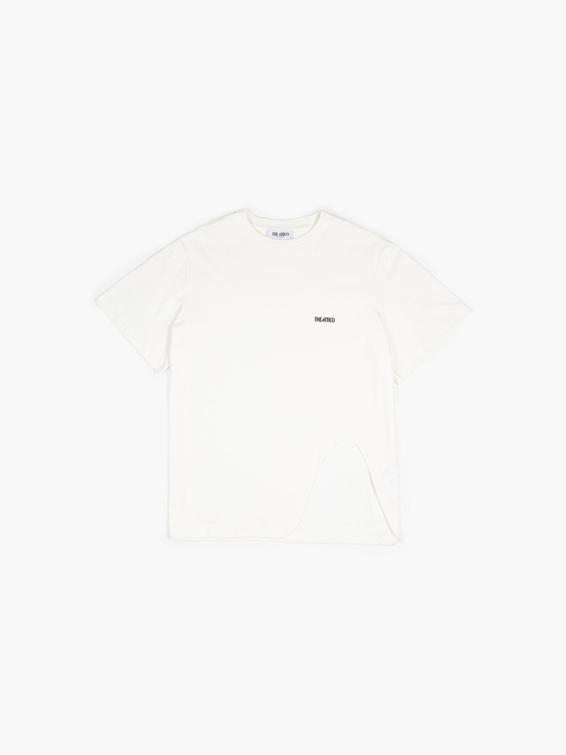 The Attico Light Jersey Tee Waved Hem Black Logo White
