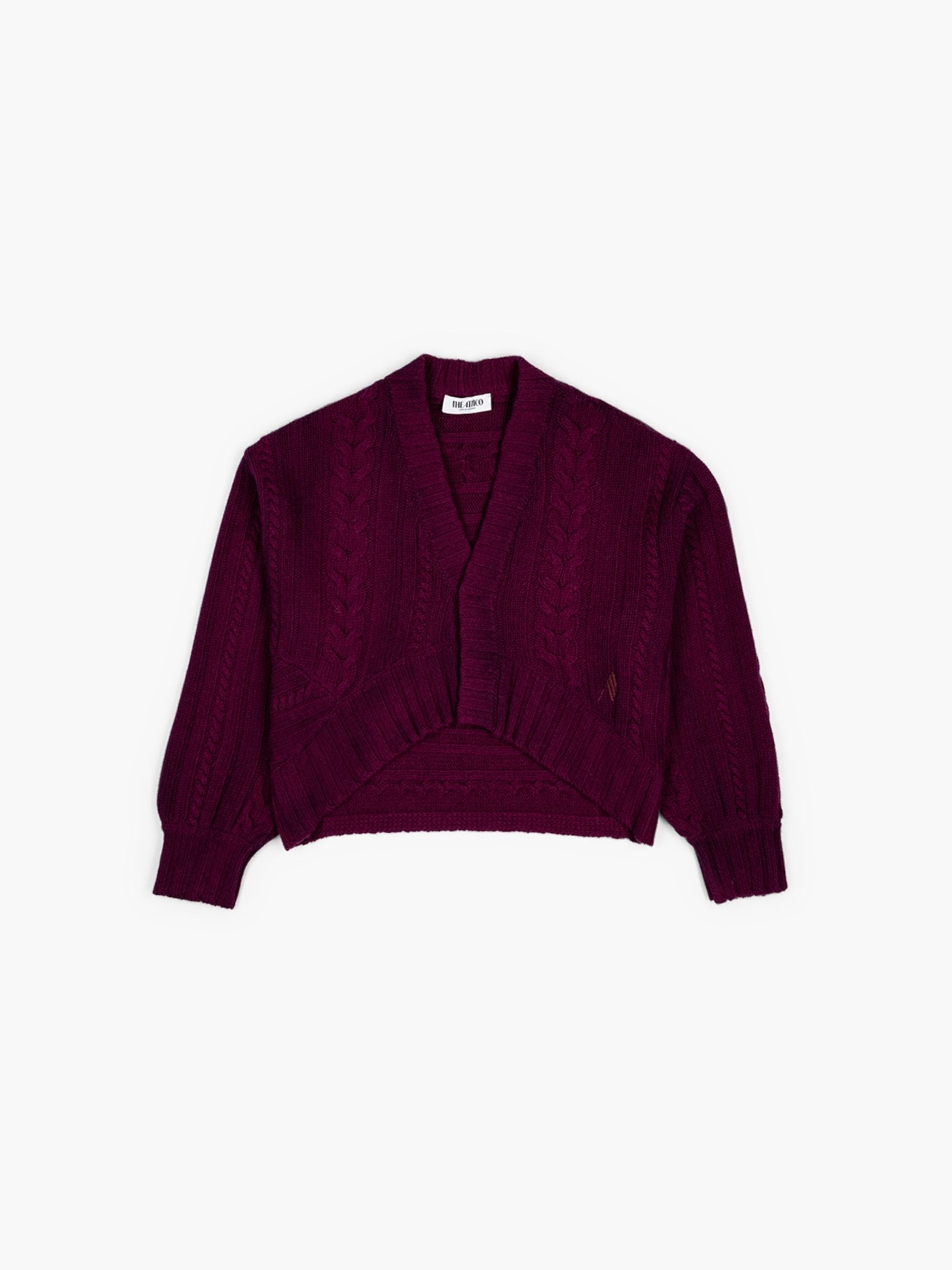 The Attico Sprayed Cable Wool Cashmere Cardigan Burgundy