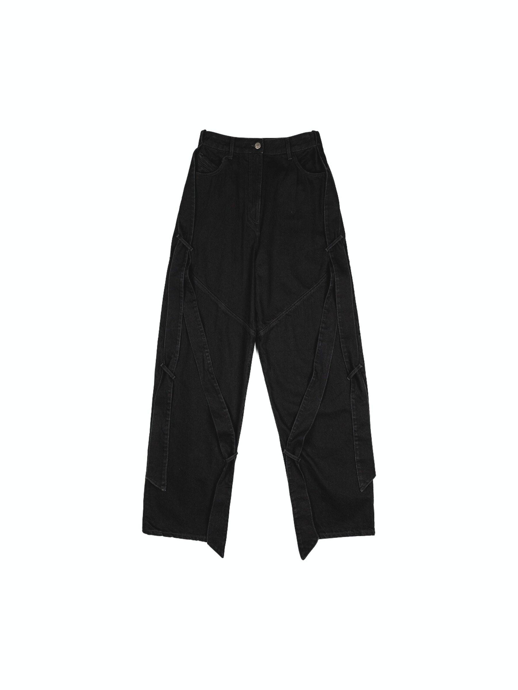 The Attico Strap Baggy Denim Pants Black