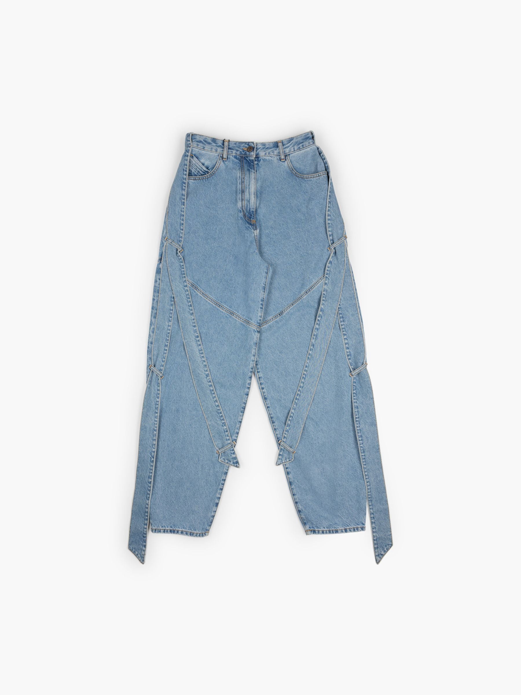 The Attico Strap Baggy Washed Denim Pants Sky Blue