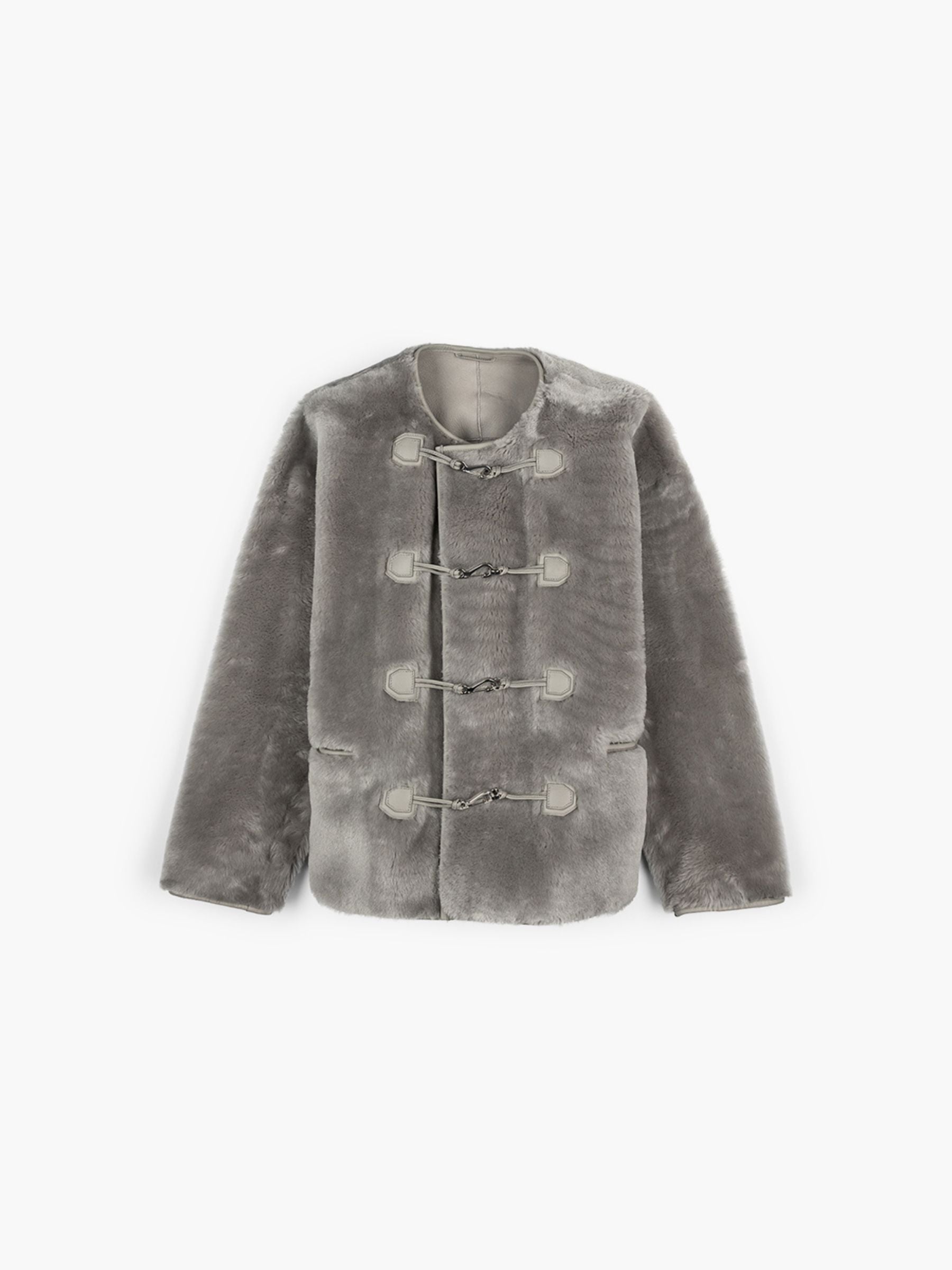 Toteme Plush Shearling Clasp Jacket Grey