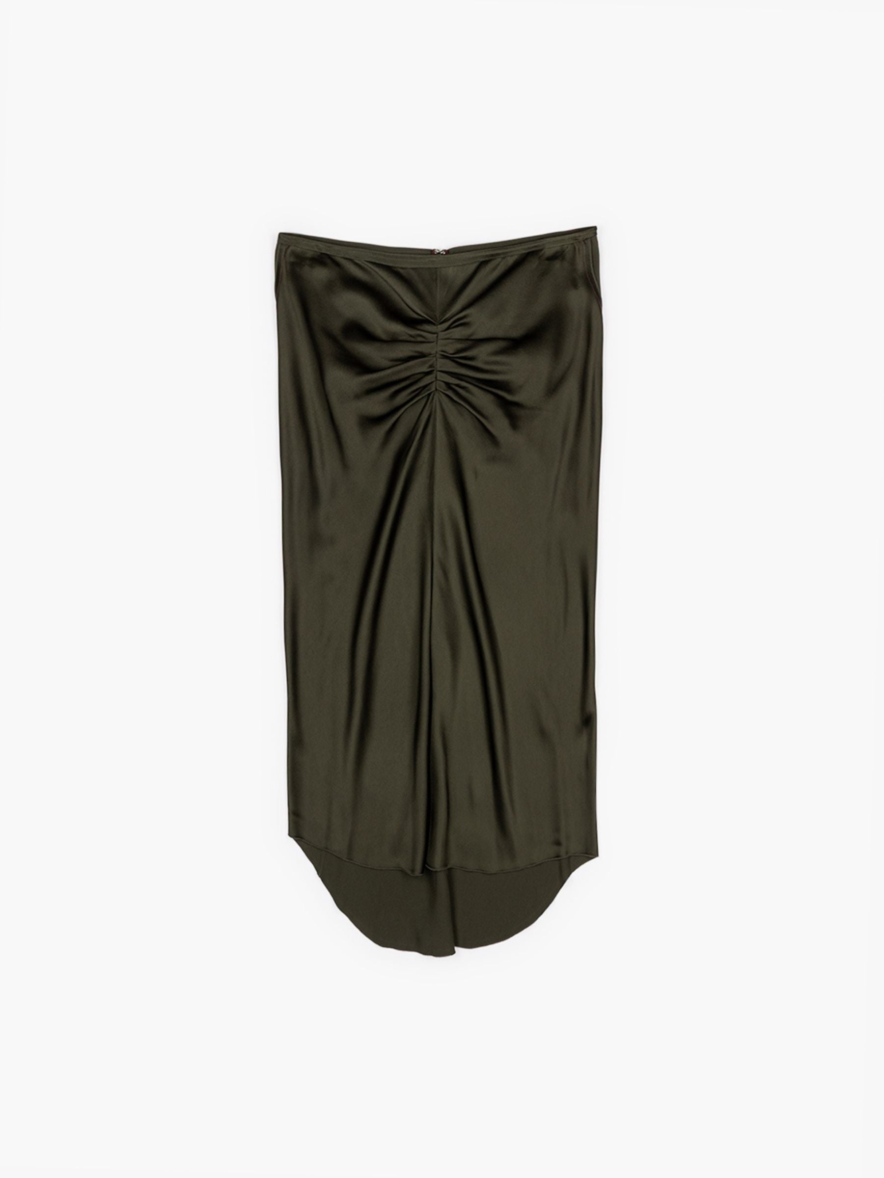 Victoria Beckham Gathered Waist Midi Skirt Dark Olive