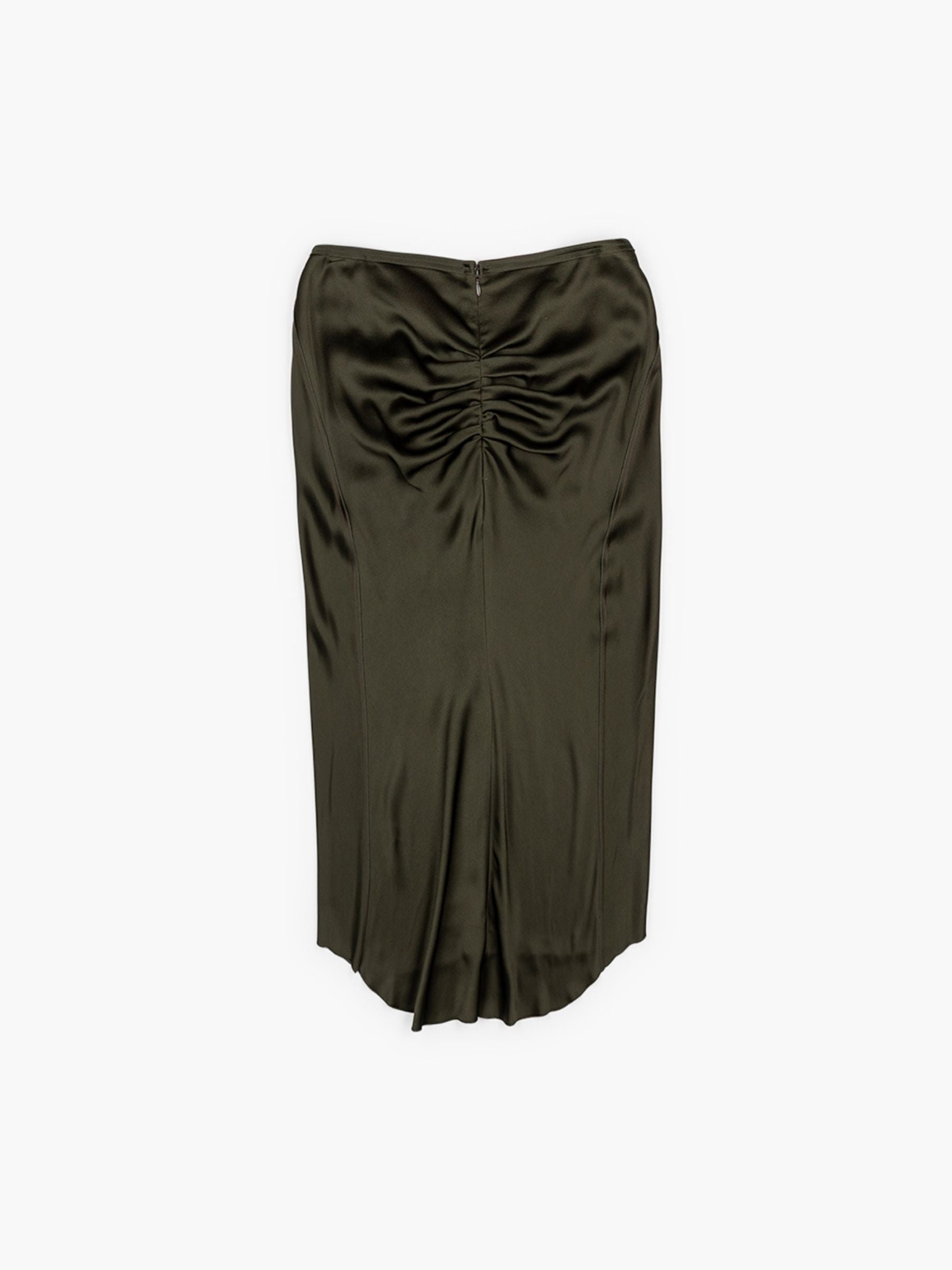 Victoria Beckham Gathered Waist Midi Skirt Dark Olive